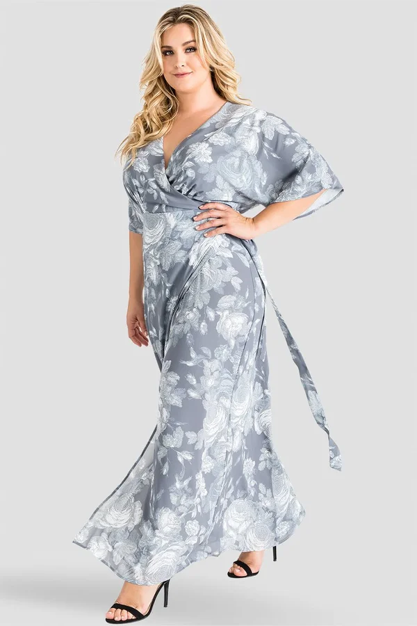 Standards & Practices Plus Size Olivia Floral Kimono Wrap Maxi Dress