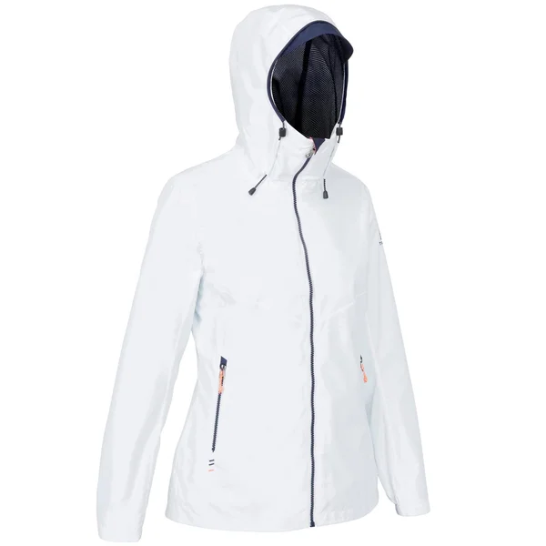 Tribord Women's 100 - Waterproof Sailing Jacket in White/Navy, Size Xs