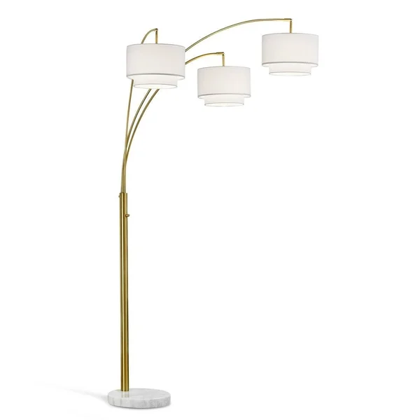 HOMEGLAM Broadway 3-Light 4-Way Switch Arch Floor Lamp Brushed Nickel/White Shades Nickel Brushed - Silver