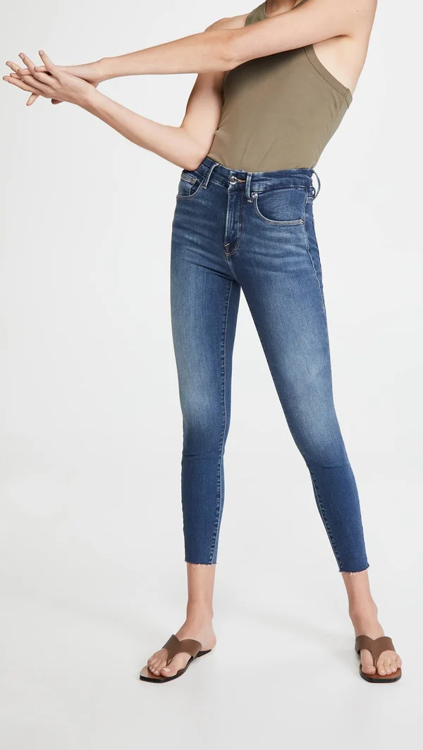 Good American Women's Good Waist Crop Raw Edge Jeans