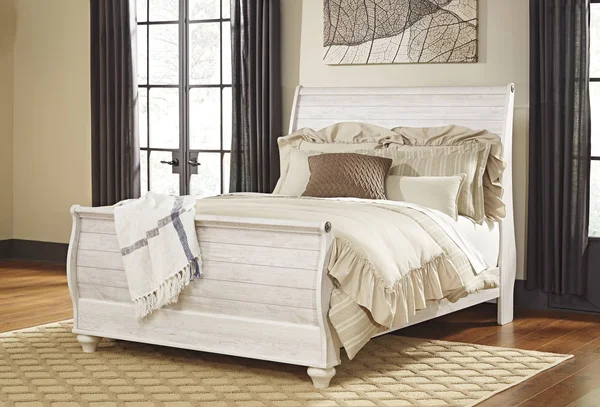 Signature Design by Ashley Willowton Whitewash Queen Sleigh Rails