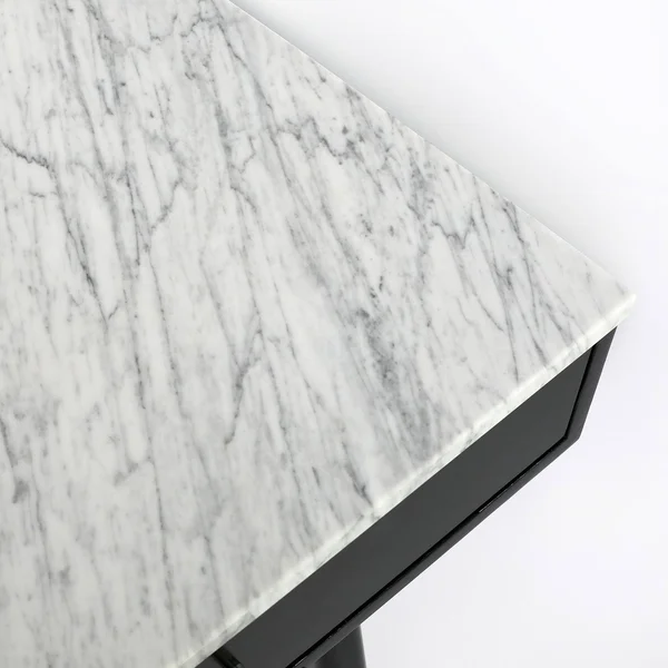 Viola 44x22 Rectangular Italian Carrara White Marble Writing Desk with Black Legs