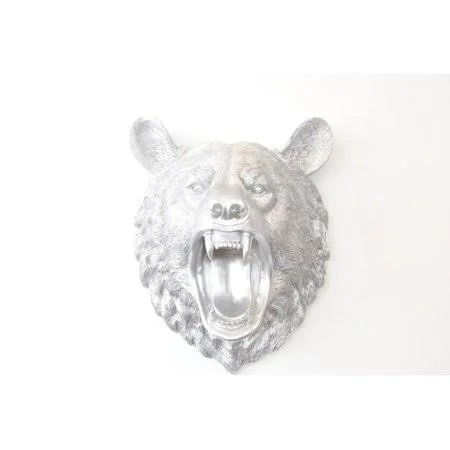Near and Deer Faux Taxidermy Roaring Bear Wall D閏or Color: Silver