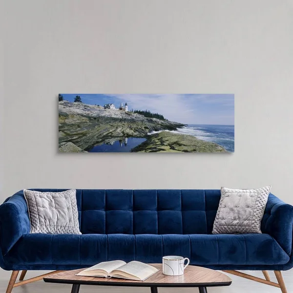 Lighthouse at The Coast - Pemaquid Point, Maine, Canvas Wall Art, 60x20, Great Big Canvas