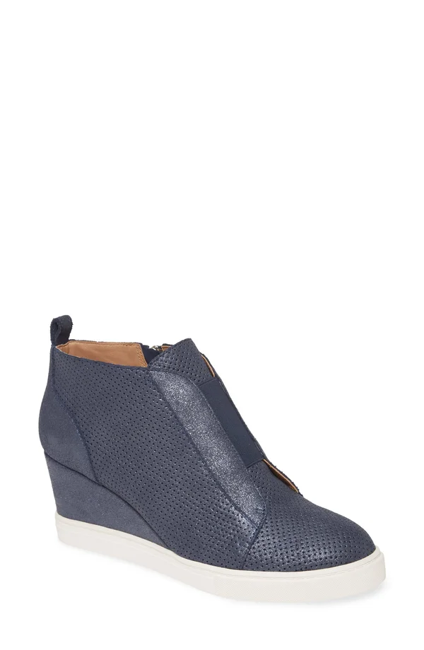 Women's Linea Paolo Felicia II Wedge Bootie Sapphire Suede, 6 M