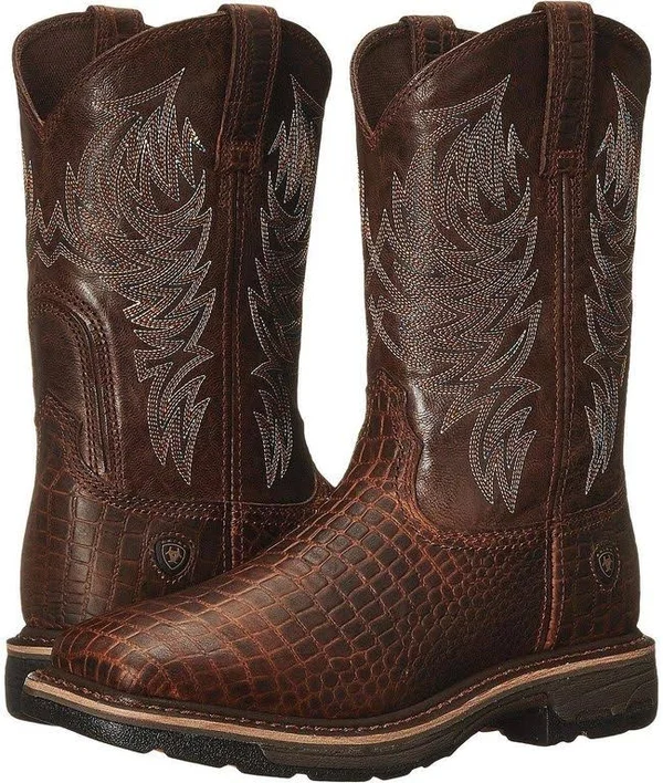 Ariat Men's Wide Square Toe Workhog Work Boots - Brown, 9, 2E