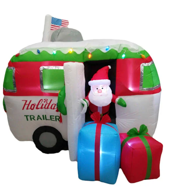 Santas Forest 90513 Inflatable Santa Trailer - 7 ft