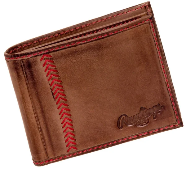 Rawlings Mens Tanned-Leather Baseball Stitch Embroidered Wallet - Dark Brown - 3.9" x 3.6 x 1"