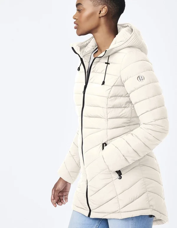 Bernardo EcoPlume Quilted Micro Touch Coat - Alabaster