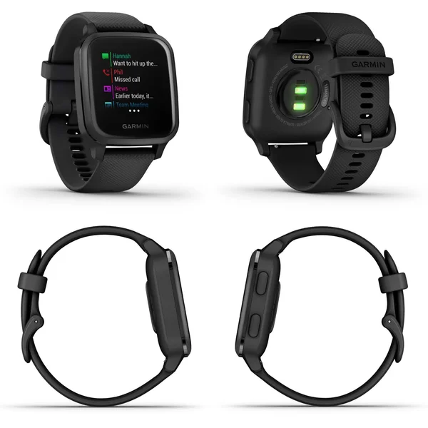 Garmin Venu Sq Music GPS Fitness Smartwatch and Included Wearable4U 3 Straps Bundle (Blue/Pink/Red, Light Sand/Rose Gold 010-024