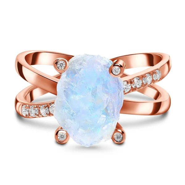Raw Crystal Ring Lucid Moonstone 14kt Rose Gold Vermeil 9