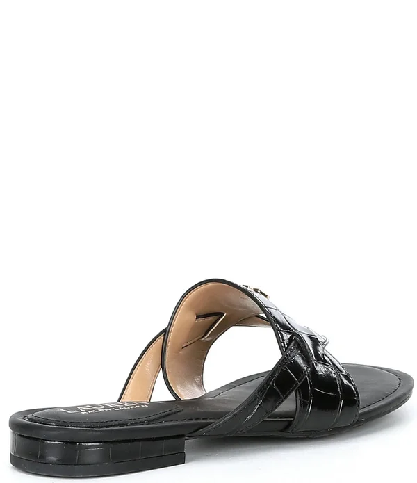 Lauren Ralph Lauren Rosalind Croco Embossed Leather Sandals - 11M