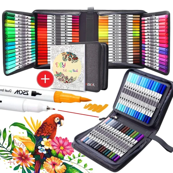 100 Colors Dual Brush Markers Pens, ZSCM Colored Pens Watercolor Art Markers Fineliner Calligraphy Pens, for Kids Adults Colori