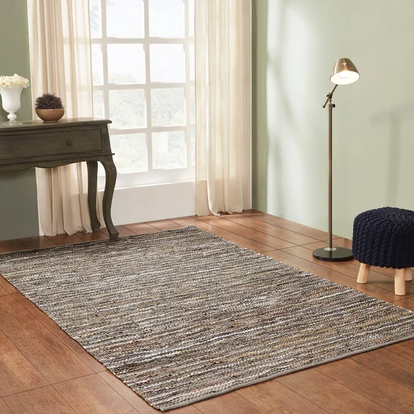 Miranda Haus Hand-Woven Enisle Leather and Cotton Area Rug - 5& x 8& - Dusty Grey