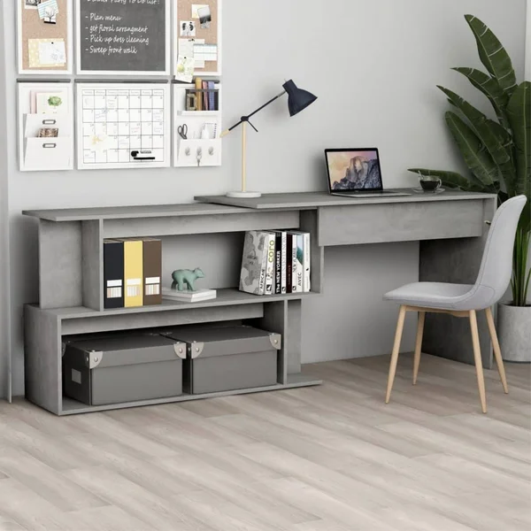 vidaXL Corner Desk Concrete Gray 47.2x22x19.7x22x29.9x22 Chipboard