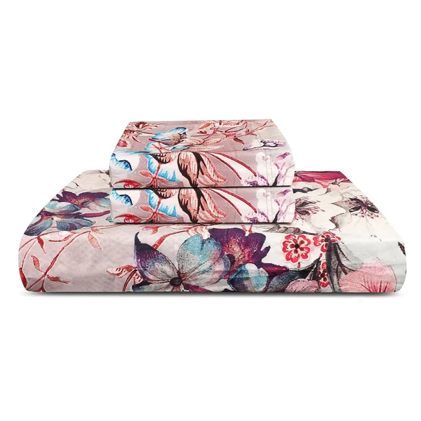 Trident Cotton 3 Piece Sateen Weave Digital Print Sheet Set (King - Viviana)