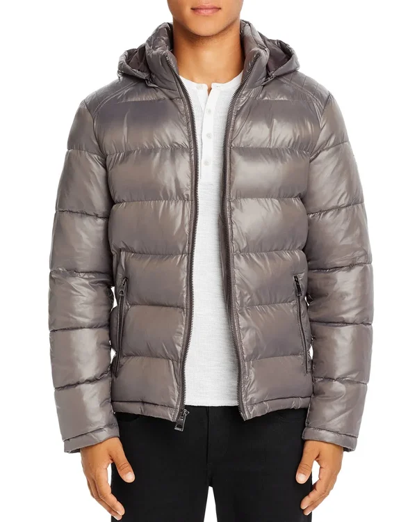 Guess Men's Hooded Puffer Coat - Smoke
