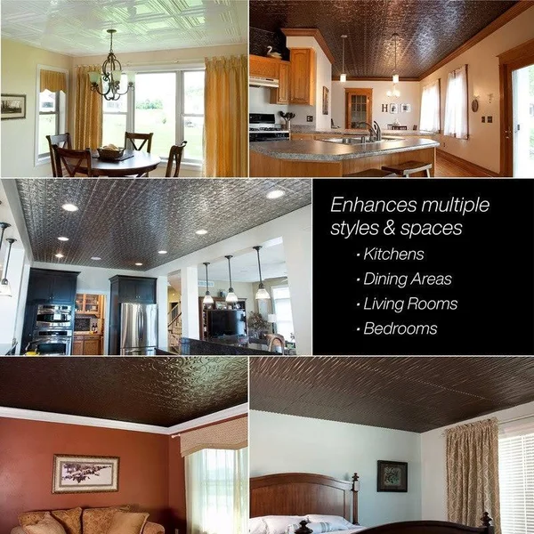 Fasade Traditional Pattern/Style #3 Decorative Vinyl 2ft x 4ft Glue Up Ceiling Tile in Moonstone Copper (5 Pack)
