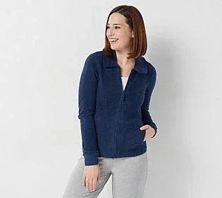 Barefoot Dreams CozyChic Lite Women's Zip-Up Jacket - Size Small, Blue Marine