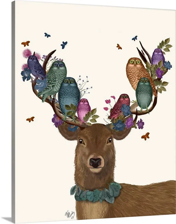 Deer Birdkeeper, Owls, Canvas Wall Art, 16x20, Great Big Canvas