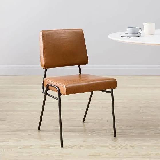 Wire Frame Dining Chair, Sierra Leather, Gray, Antique Bronze