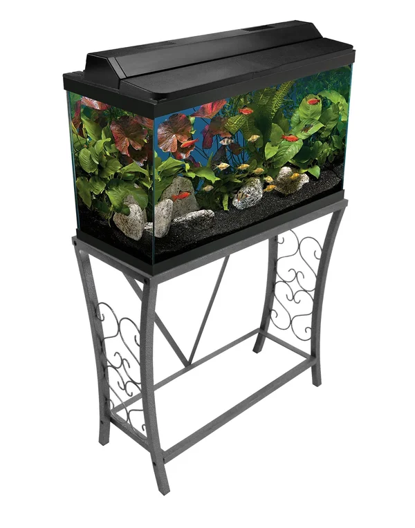 Aquatic Fundamentals 29 Gallon Scroll Aquarium Stand, Silver