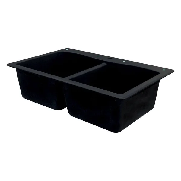 Transolid ATDE3322-12-CADE Aversa Granite 4-Hole Drop-in Double-Bowl Kitchen Sink, 33-in L x 22-in W x 9-in H, Espresso