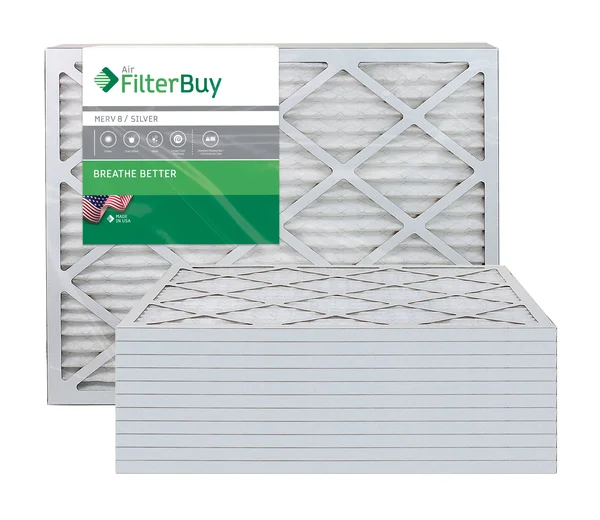 Filterbuy 8x30x1 Air Filter MERV 8 - Pleated HVAC AC Furnace Filters (12-Pack, Silver)