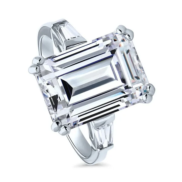 Berricle Sterling Silver Emerald Cut Cubic Zirconia CZ Statement Solitaire Wedding Engagement Ring 8.7 CTW Size 6