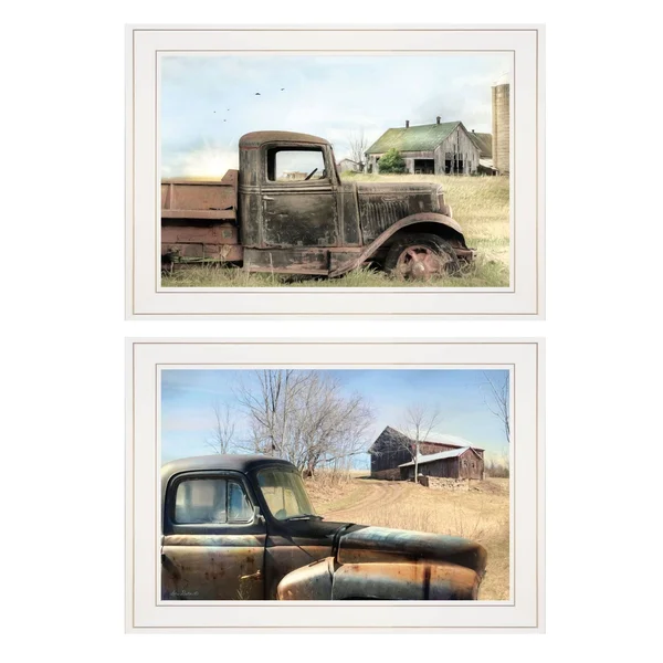 Vintage Farm Trucks 2-Piece Vignette by Lori Deiter - White Frame