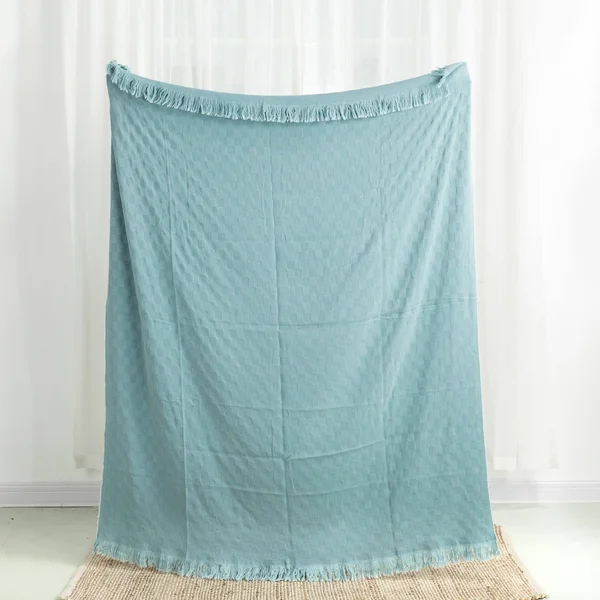 Glitzhome Olive Green Checked Cotton Woven Throw