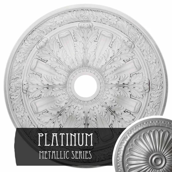 30x22OD x 3 7/8x22ID x 3 1/4x22P Flagstone Ceiling Medallion (Fits Canopies Up to 3 7/8x22), Hand-Painted Platinum