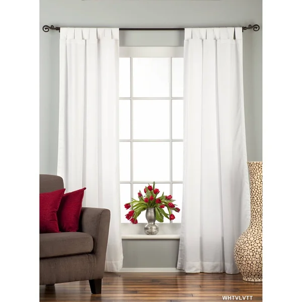 White Tab Top Velvet Curtain, Drape, Panel - Piece