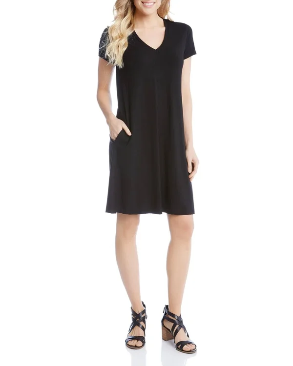Karen Kane Quinn V-Neck Pocket Women's Dress Black : XL