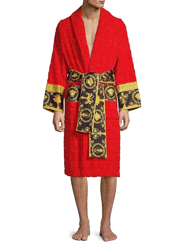 Versace Men's Barocco Sleeve Robe - Gold, Men's, XL