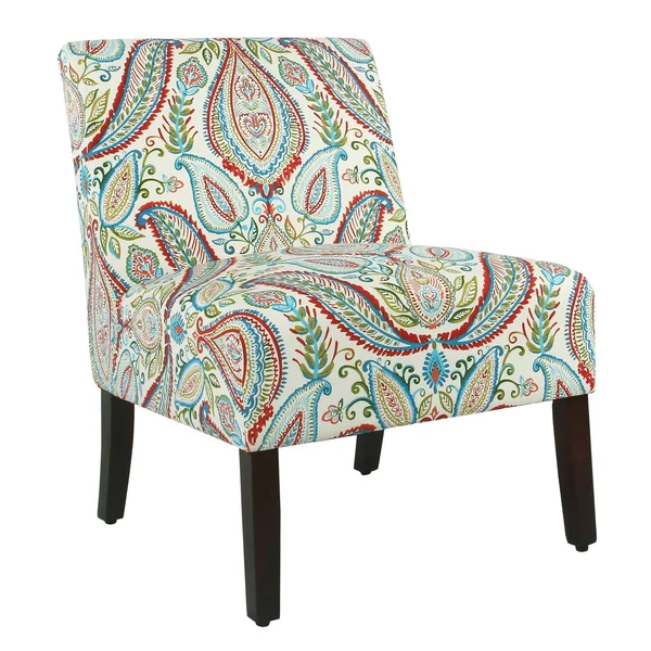Benzara BM194067 Fabric Upholstered Wooden Armless Accent Chair with Bold Paisley Pattern Multicolor