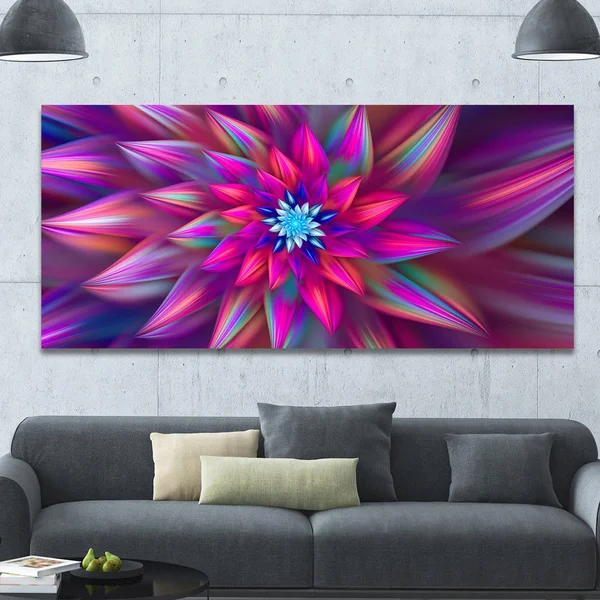 Design Art &Huge Purple Pink Fractal Flower& Graphic Art Print on Canvas, Size: 28 inch H x 60 inch W x 1.5 inch D