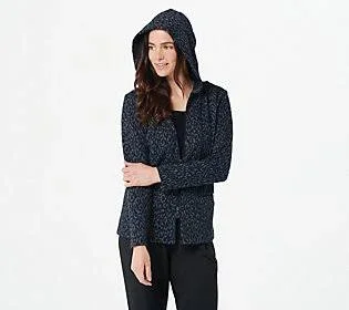 Linea Leisure by Louis Dell&Olio Zip Front Jacquard Hoodie - Size XX-Small, Navy/Grey