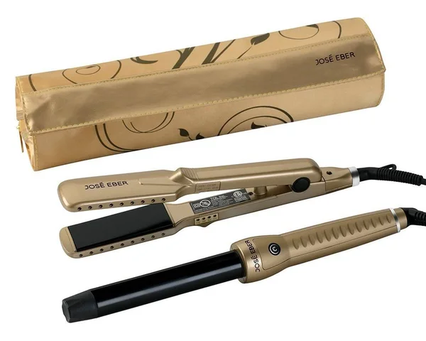 Jose Eber Gift Set, Gold, 25mm Curling Iron, 1.25x22 Ceramic Straightener, Travel Case