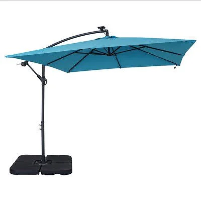 32 LED Solar Patio Offset Umbrella Outdoor 8.5 x 8.5ft with Waterproof Sunshade Canopy - 8 Ribs Outdoor Umbrella Arlmont & Co