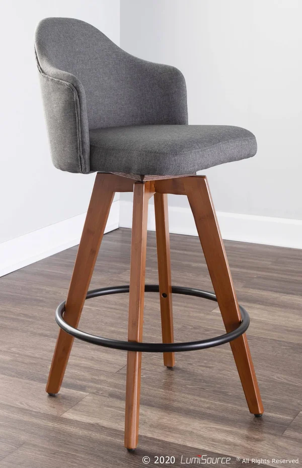 LumiSource Ahoy Counter Stool Grey Fabric Walnut