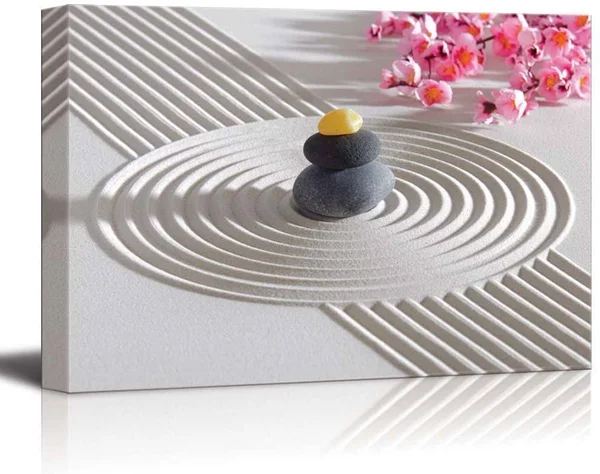 Wall26 - Canvas Prints Wall Art - Japanese Zen Garden with Stacked Stones, Modern Wall Decor/Home Decoration Stretched Gallery