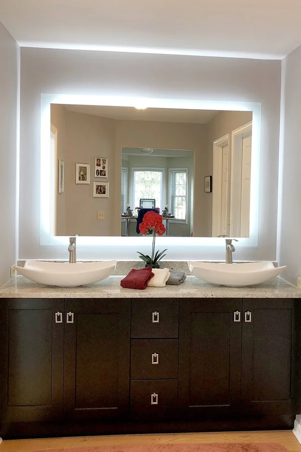 Mirrors & Marble LED Side-Lighted Bathroom Vanity Mirror: 48x22 Wide x 36x22 Tall - Rectangular - Wall-Mounted