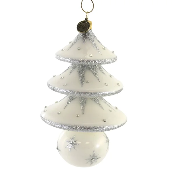 Blu Bom Christmas Tree Drop on A Ball. Glass Ornament Silver White Tannenbaum 128004, Size: 6.25 H x 3.50 W x 3.50 D