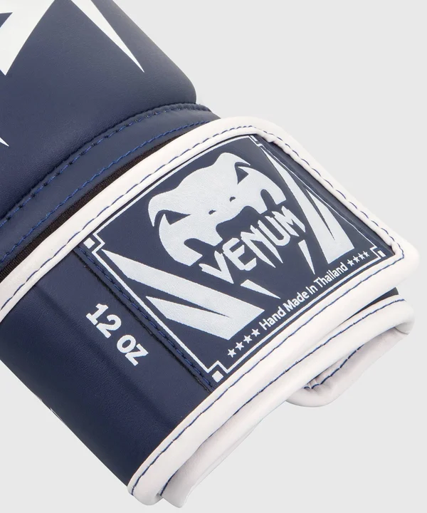 Venum Elite Boxing Gloves - White/Navy Blue 12 oz