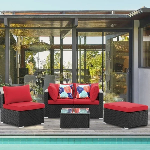 Ainfox 2/3/5 Pcs Rattan Sofa Sectional Set - 5pcs-green