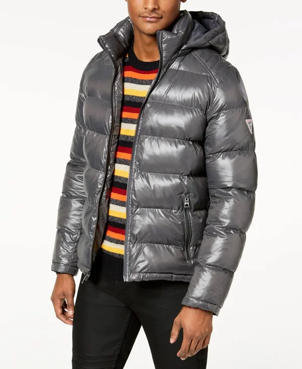 Guess Men's Hooded Puffer Coat - Smoke