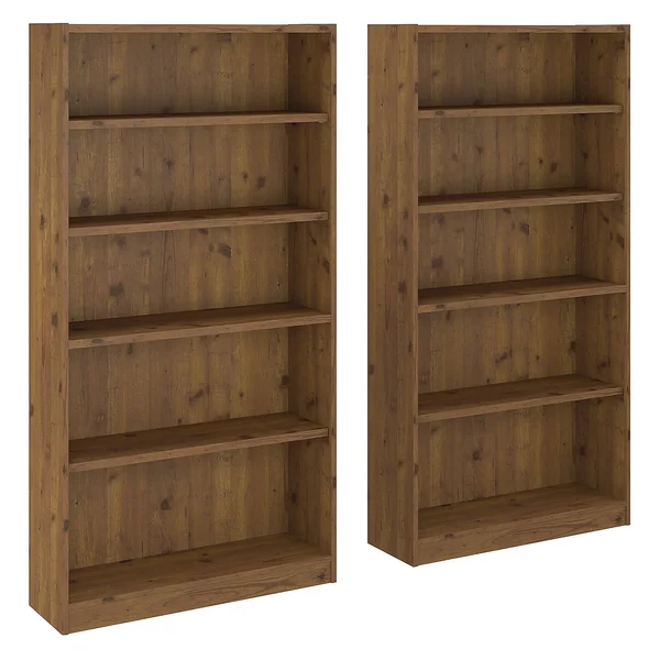 Bush Furniture Universal 5 Shelf Bookcase Set of 2, Vintage Golden Pine
