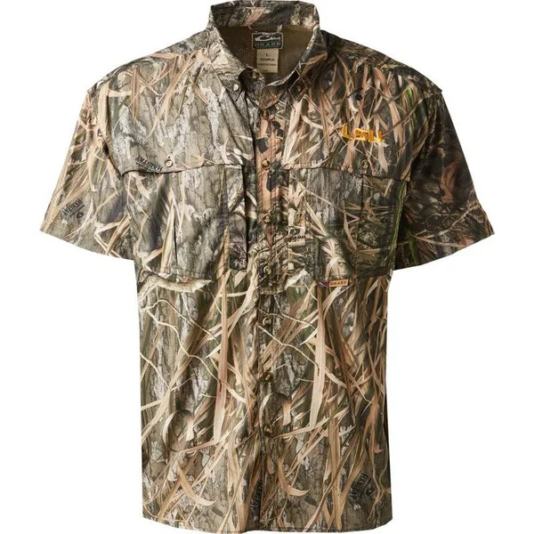 Drake Waterfowl Men's Louisiana State University Mossy Oak Flyweight Wingshooter Short Sleeve Shirt - X-Large - NCAA Accessories