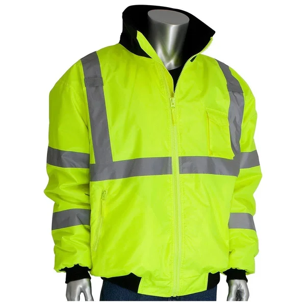 PIP 333-1762-LY ANSI Class 3 Bomber Jacket with Zip-Out Fleece Liner, Hi Vis Yellow-Large